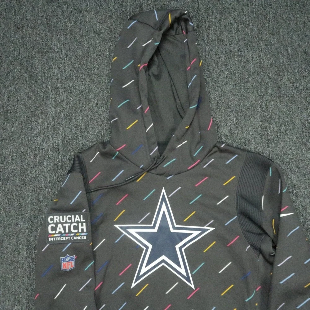 Dallas Cowboys Hoodie Adult Small‎ Gray Nike Crucial Catch Intercept Cancer Mens